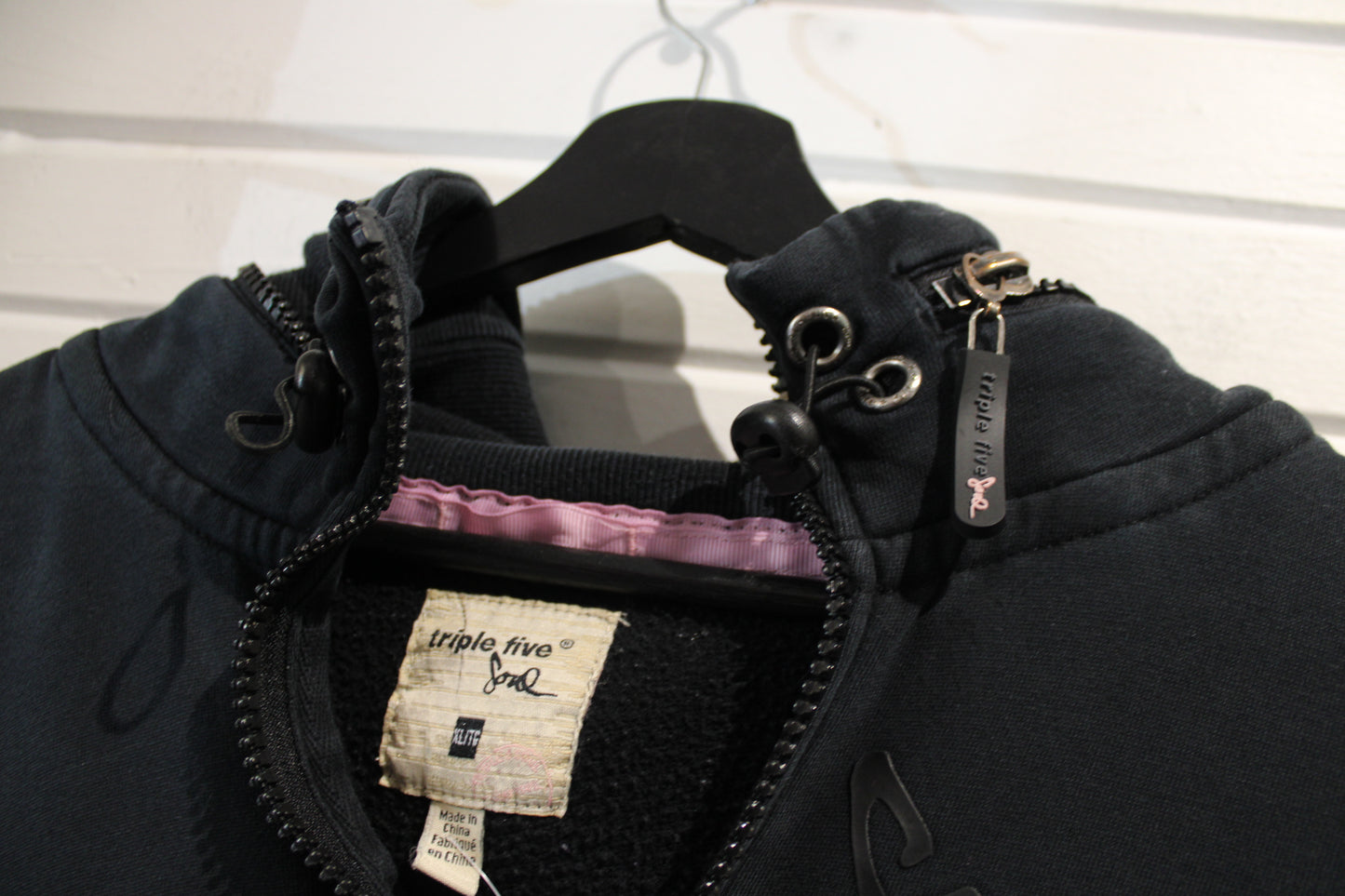 Triple-Five-Soul Zip Hoodie | Vintage 2000s Black Full Zip Hooded Sweatshirt | Classic Streetwear Layer