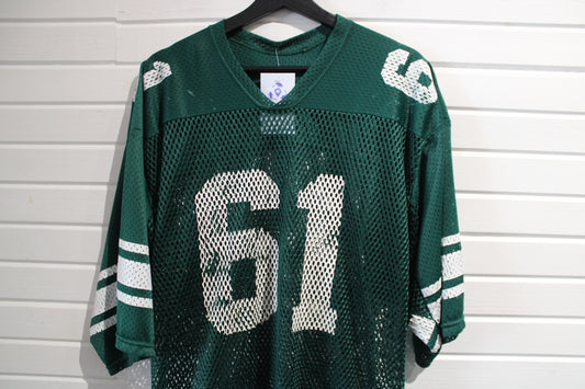 Harval Athletic Mesh Jersey | Vintage 70s Number 61 Football Top | Green Sports Mesh Shirt