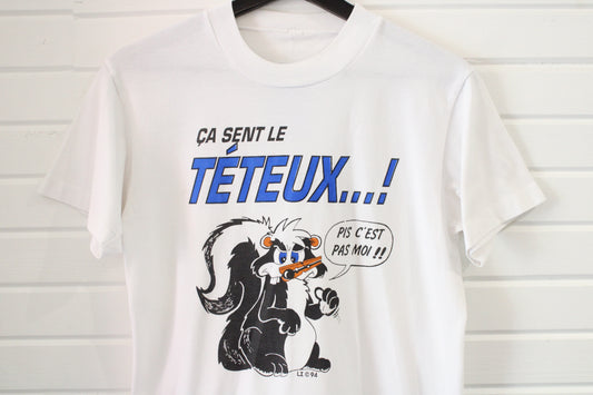 Skunk Cartoon T-Shirt | Vintage 1994 French Graphic Comic Tee | Humorous Animal Shirt