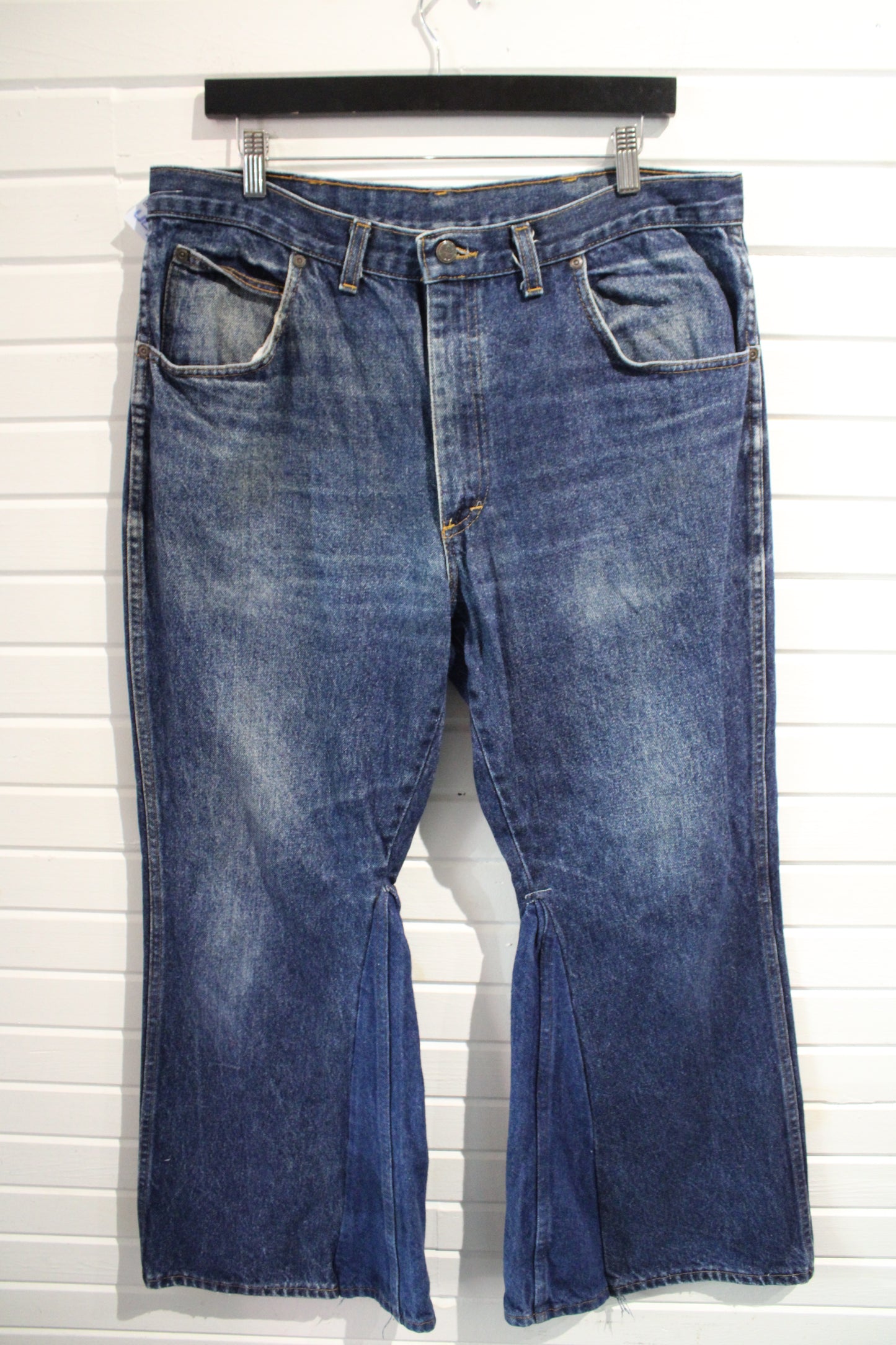 Vintage Flared Denim Jeans | 1970s Blue Wide-Leg Pants | Classic Bell Bottom Style | Size 38x30 | Made In USA