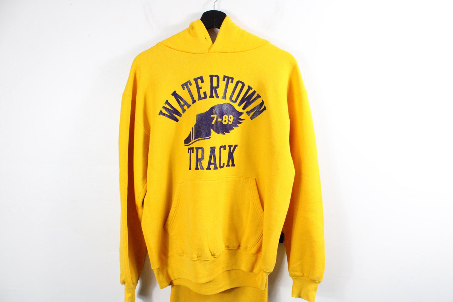Watertown Track Suit | Vintage 80s-90 Yellow Graphic Athletic Hoodie & Sweatpants Set | Classic Sportswear