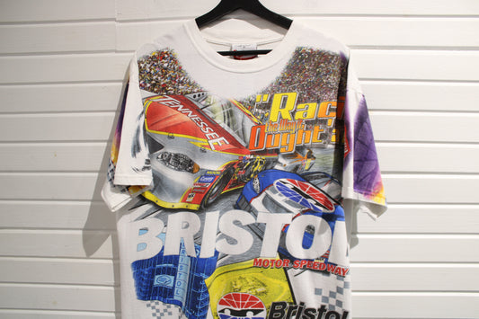 Chase-Authentics Bristol Motor Speedway T-Shirt | Vintage 2000s NASCAR Racing All Over Print Tee | Tennessee Race Fan Graphic