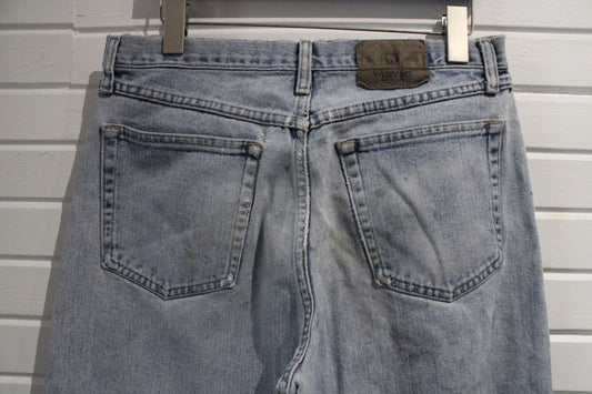 Wrangler Jeans | Vintage 1990s Light Wash Relaxed Fit Denim Pants | Distressed Straight Leg Jeans