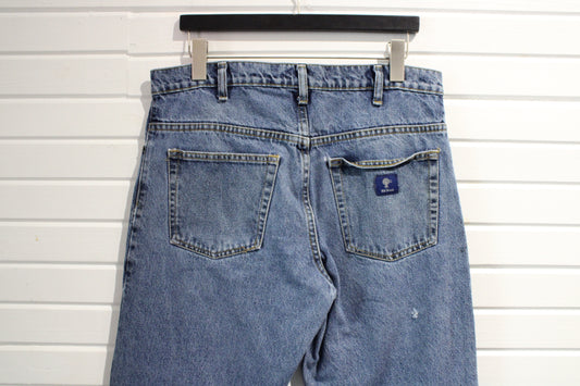 RK Brand Jeans | Vintage 1990s Distressed Blue Denim Pants | Classic Straight Fit Jeans