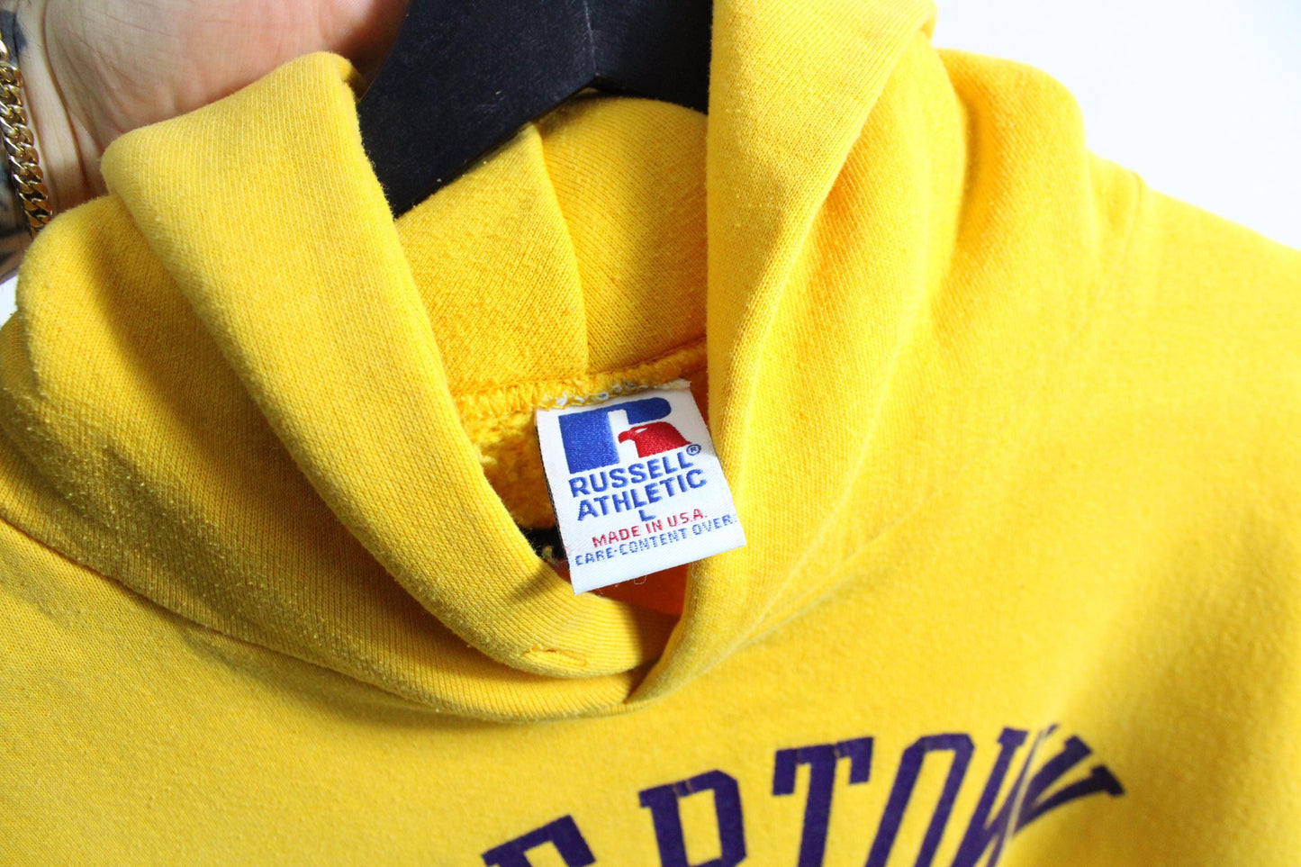 Watertown Track Suit | Vintage 80s-90 Yellow Graphic Athletic Hoodie & Sweatpants Set | Classic Sportswear