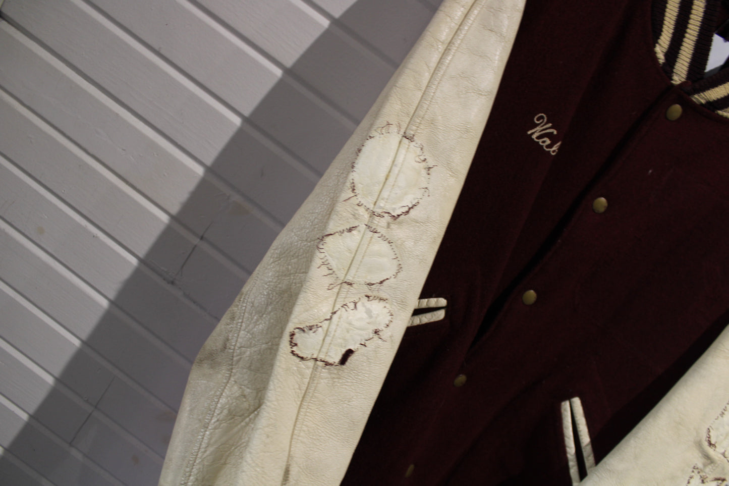 Butwin Varsity Jacket | Vintage 50s Maroon Letterman Coat Leather Sleeves | Classic Sportswear