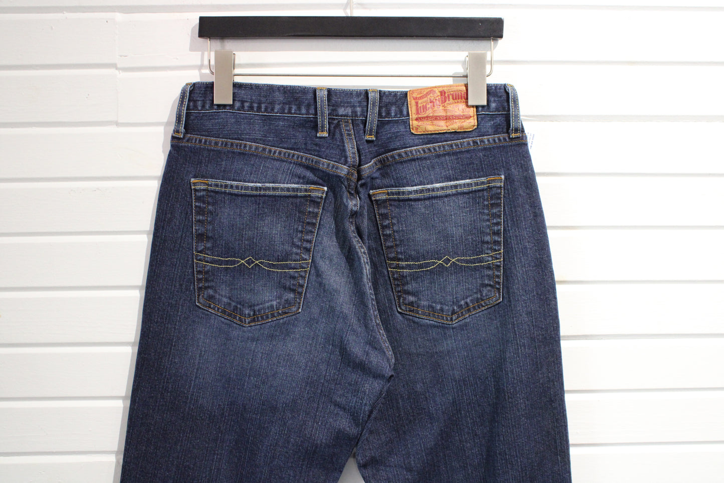 Lucky-Brand Dungarees Jeans | Vintage 2000s Bootcut Denim Pants | Classic Dark Blue Casualwear