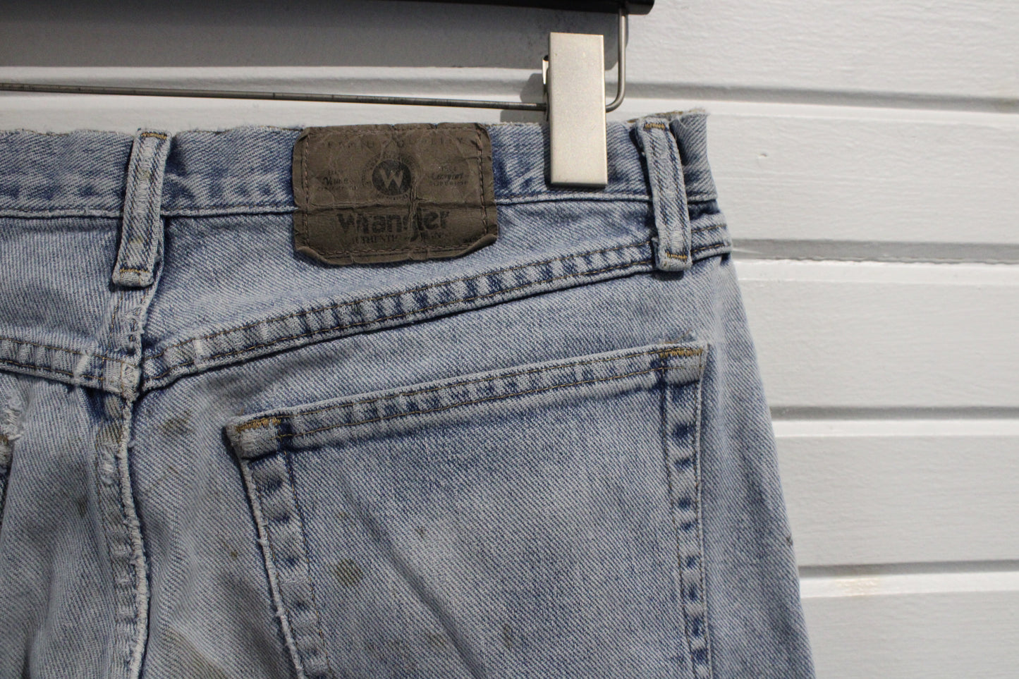 Wrangler Jeans | Vintage 1990s Light Wash Relaxed Fit Denim Pants | Distressed Straight Leg Jeans
