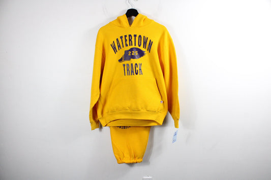 Watertown Track Suit | Vintage 90s Russel-Athletic Yellow Graphic Athletic Hoodie & Sweatpants Set | Classic Sportswear