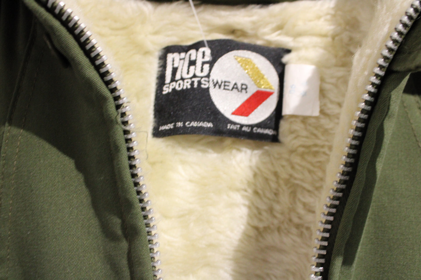 Rice-Sportswear Parka Jacket | Vintage 1970s Sherpa-Lined Hooded Coat | Heavy Outdoor Utility Green