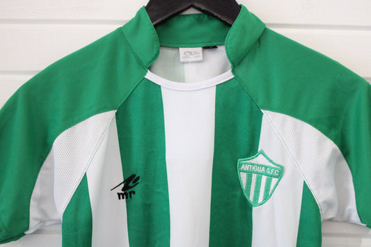 Antigua-GFC Soccer Jersey | Vintage 2000s Green-White Striped Football Shirt | Classic Sportswear