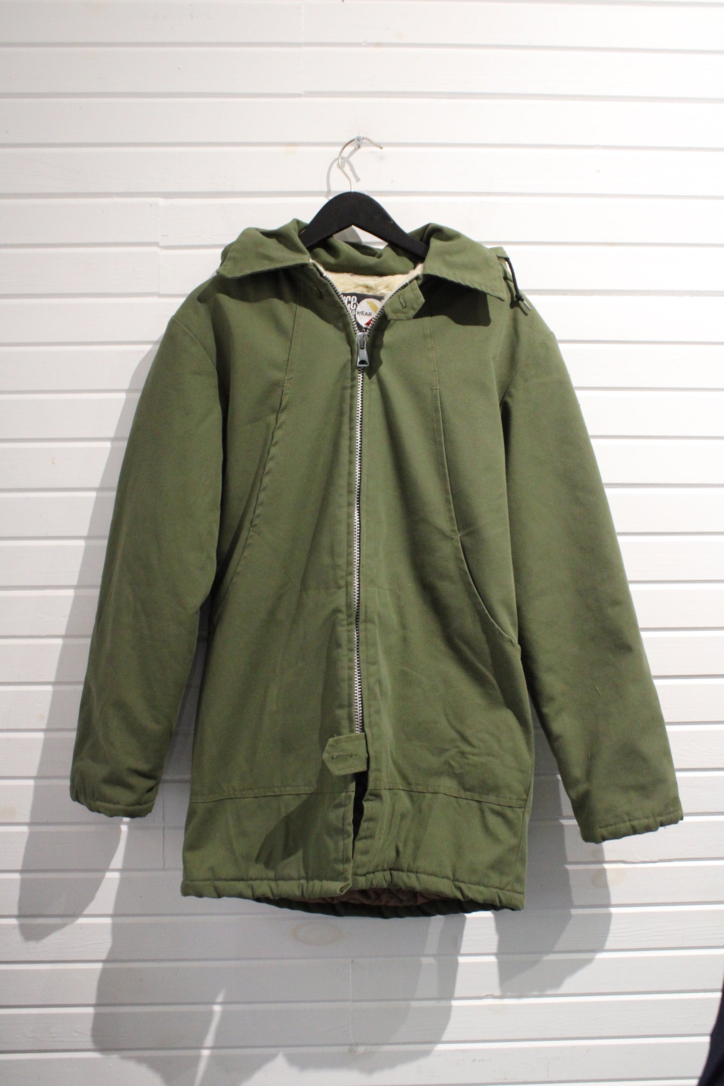 Rice-Sportswear Parka Jacket | Vintage 1970s Sherpa-Lined Hooded Coat | Heavy Outdoor Utility Green