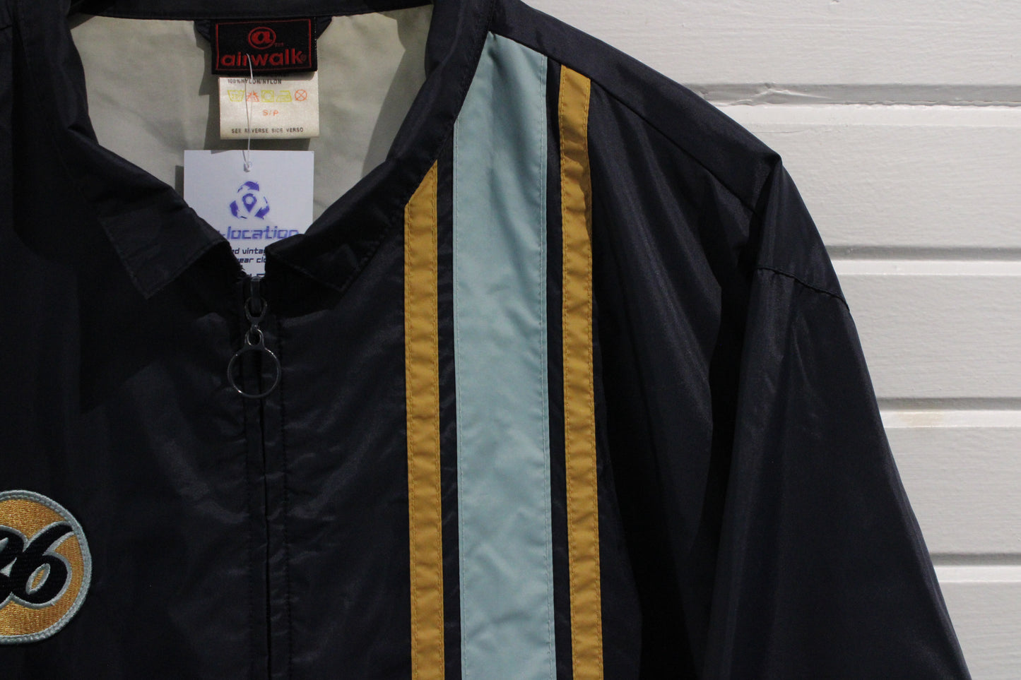 Airwalk Jacket | Vintage 80s Striped Windbreaker Coat | Blue Graphic Track Outerwear