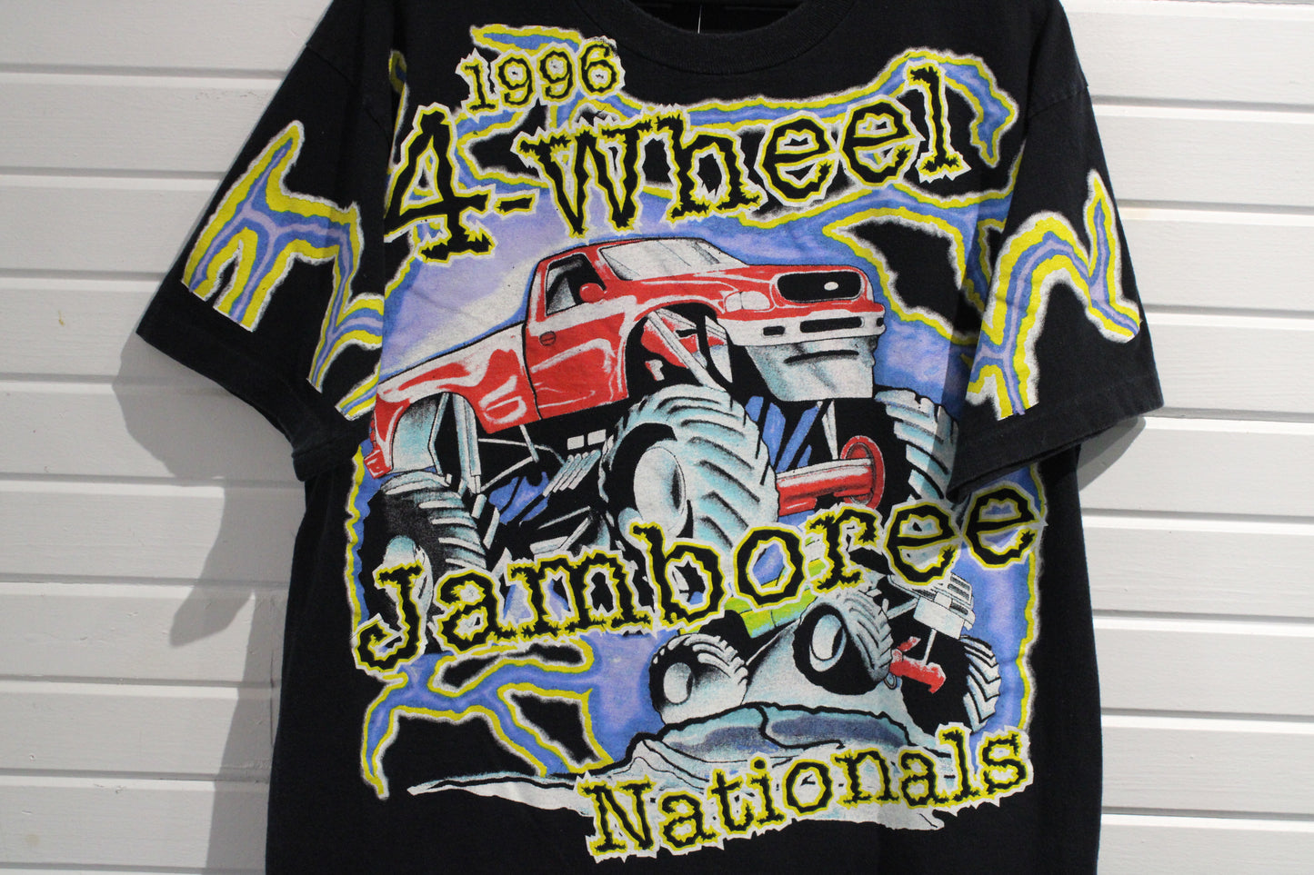 Vintage 4-Wheel Jamboree Nationals T-Shirt | 1996 Monster Truck Graphic Tee | Racing Event Collectible