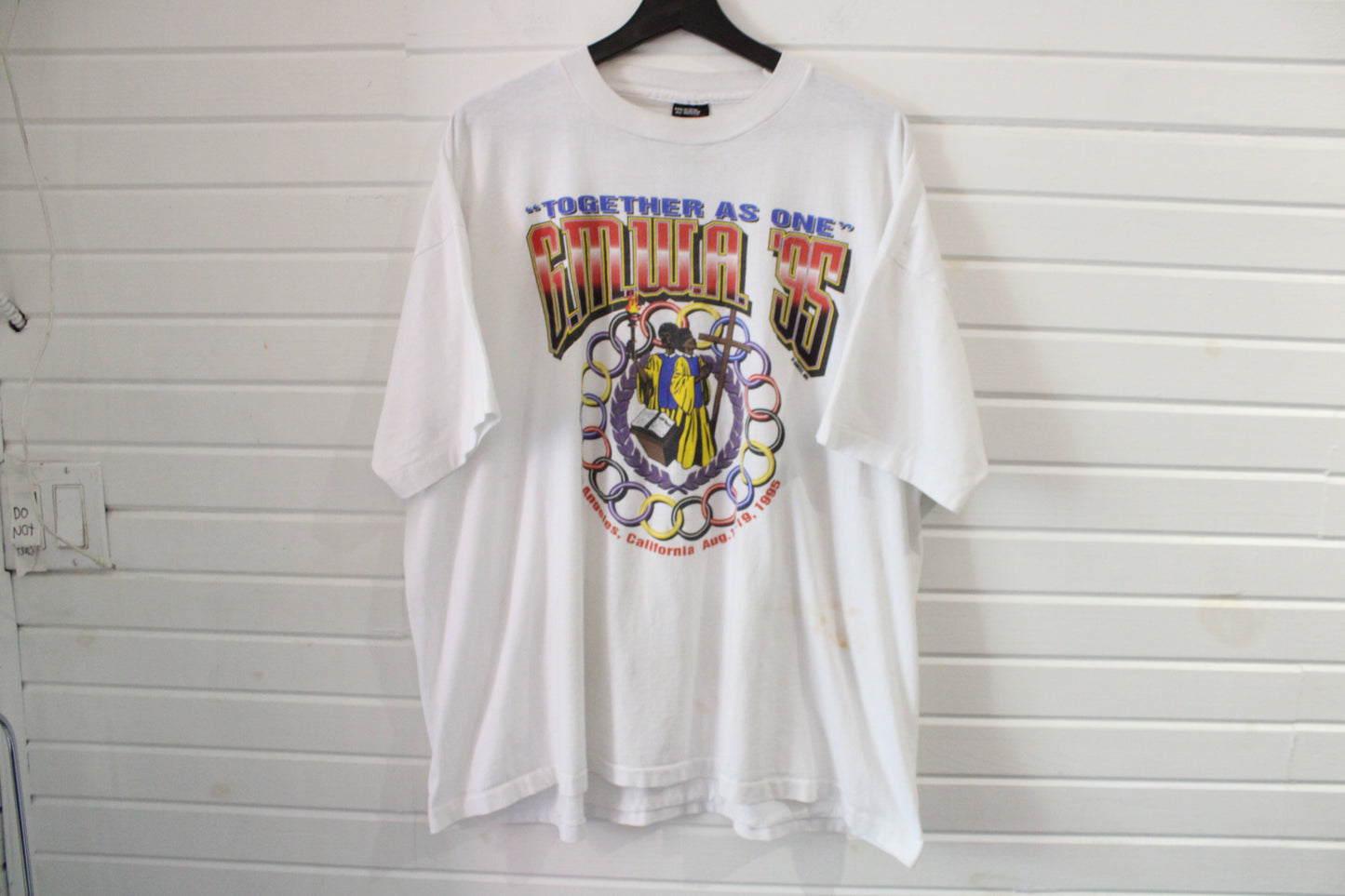 GMWA T-Shirt | Vintage 1995 Together As One Los Angeles Gospel Graphic Tee | White Men's Short Sleeve