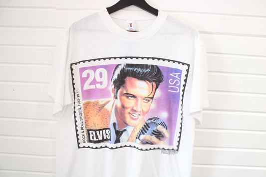 Elvis Presley Stamp T-Shirt | Vintage 90s Rock & Roll Graphic Tee | Classic USA Concert Shirt