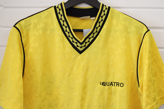 L-Quatro Jersey Shirt | Vintage '90s Yellow Number 66 Soccer Top | Men's Medium