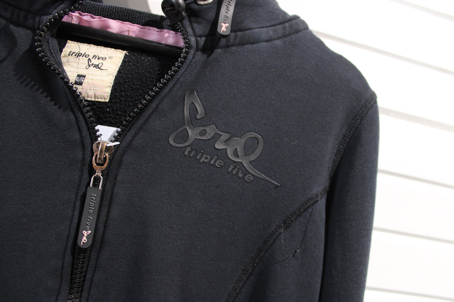 Triple-Five-Soul Zip Hoodie | Vintage 2000s Black Full Zip Hooded Sweatshirt | Classic Streetwear Layer