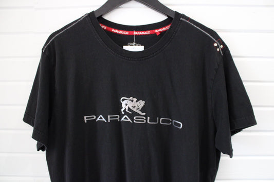 Parasuco Graphic T-Shirt | Vintage Y2K Streetwear Tee | Black Embroidered Logo XL