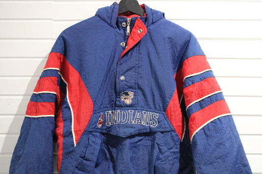 Cleveland-Indians Starter Jacket | Vintage 90s MLB Pullover Windbreaker | Retro Baseball Team Outerwear