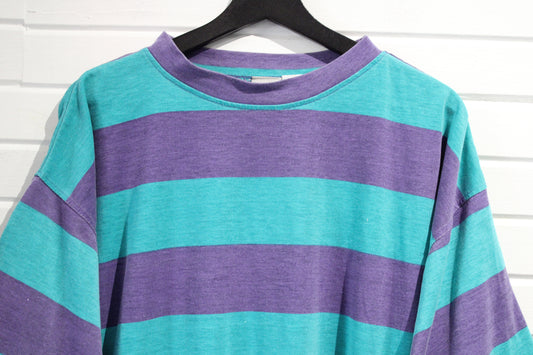 Ocean-Pacific Rugby Shirt | Vintage 90s Wide Stripe Short Sleeve Tee | Oversized Relaxed Fit Top