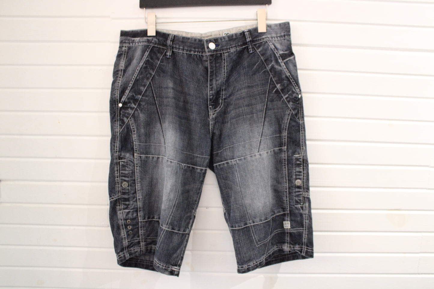 Private-Member Denim Shorts | Vintage 2000s Grey Washed Cargo Jean Shorts | Relaxed Fit Streetwear