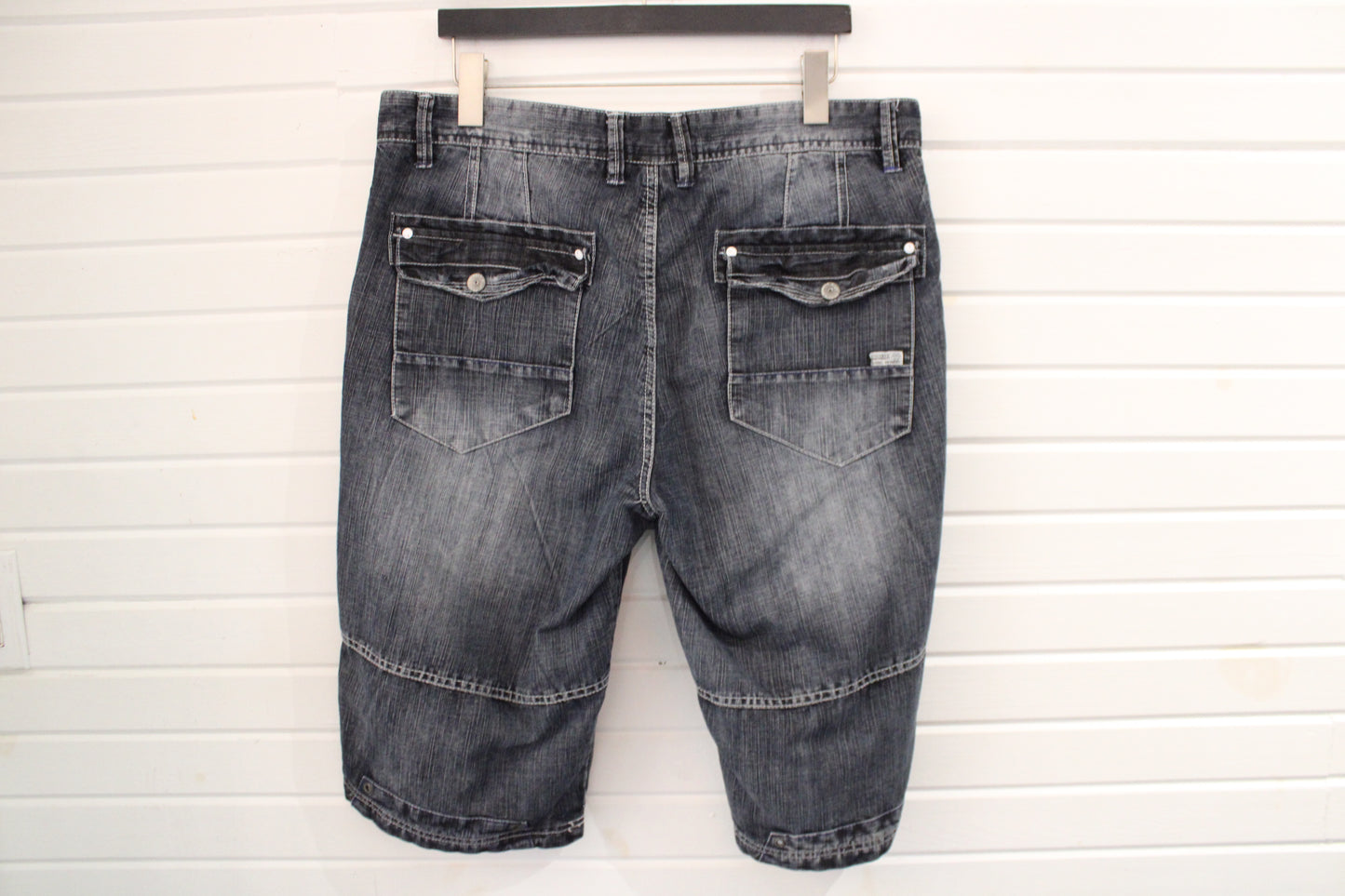 Private-Member Denim Shorts | Vintage 2000s Grey Washed Cargo Jean Shorts | Relaxed Fit Streetwear