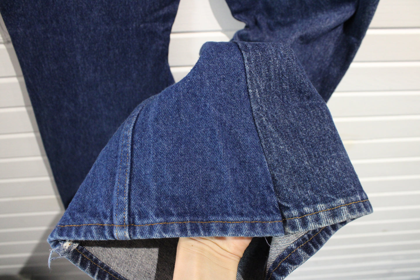 Vintage Flared Denim Jeans | 1970s Blue Wide-Leg Pants | Classic Bell Bottom Style | Size 38x30 | Made In USA