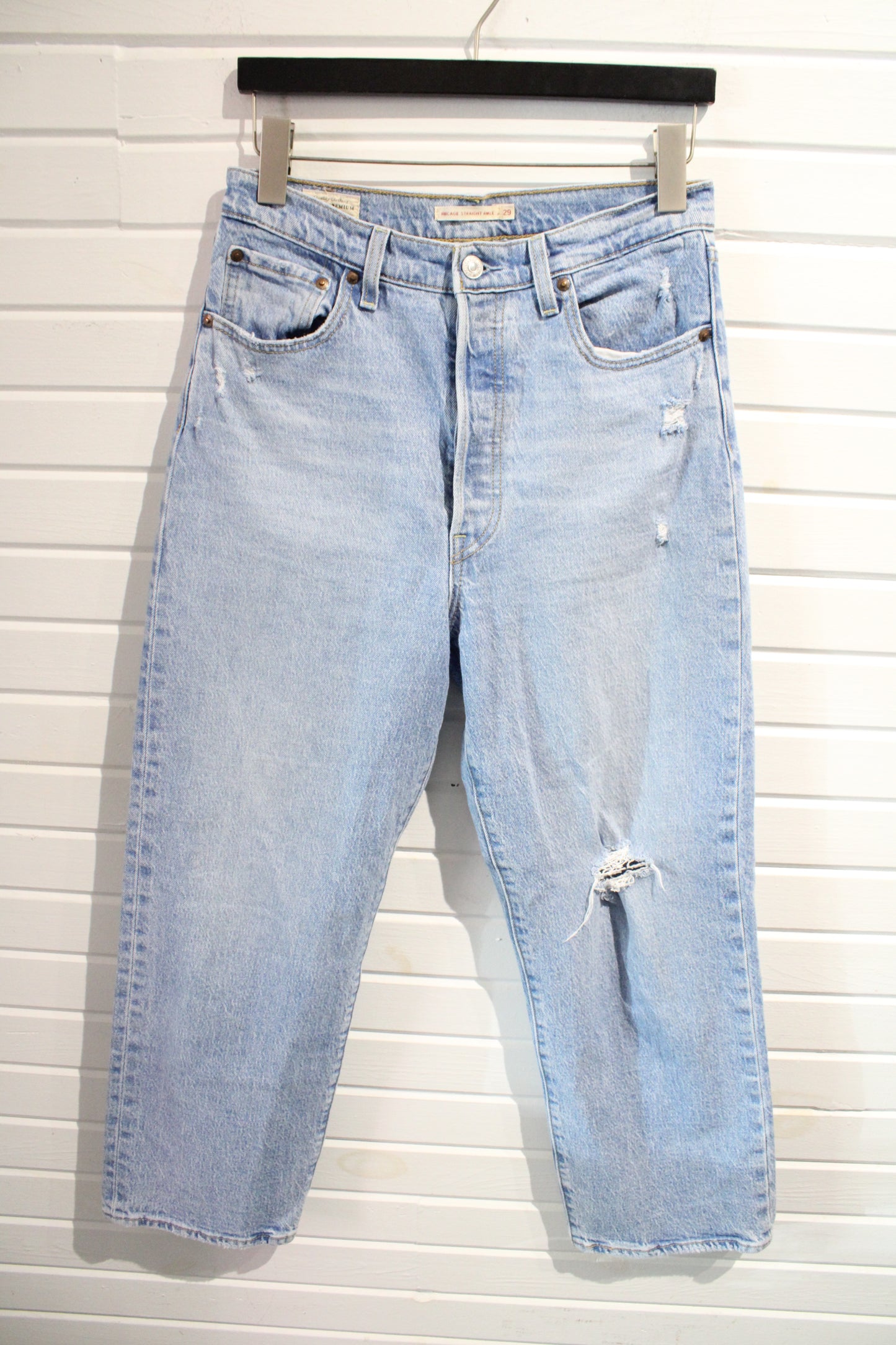 Levi's Ribcage Straight Ankle Jeans | Vintage Light Wash Distressed Denim Pants | Classic Button-Fly Denim Trousers