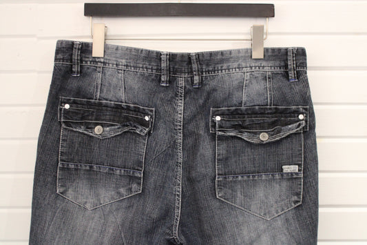 Private-Member Denim Shorts | Vintage 2000s Grey Washed Cargo Jean Shorts | Relaxed Fit Streetwear