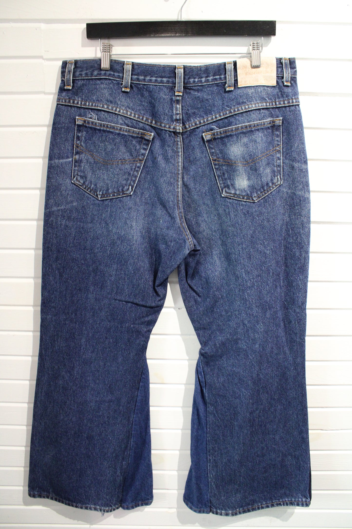 Vintage Flared Denim Jeans | 1970s Blue Wide-Leg Pants | Classic Bell Bottom Style | Size 38x30 | Made In USA