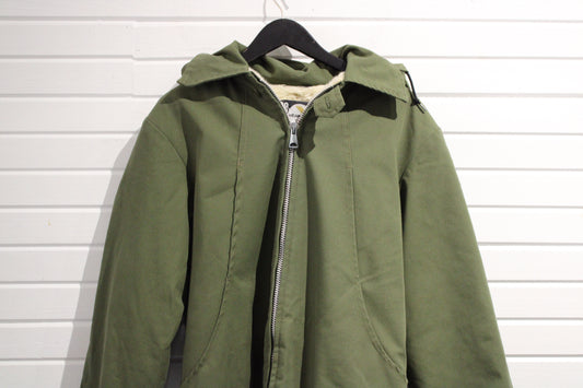 Rice-Sportswear Parka Jacket | Vintage 1970s Sherpa-Lined Hooded Coat | Heavy Outdoor Utility Green