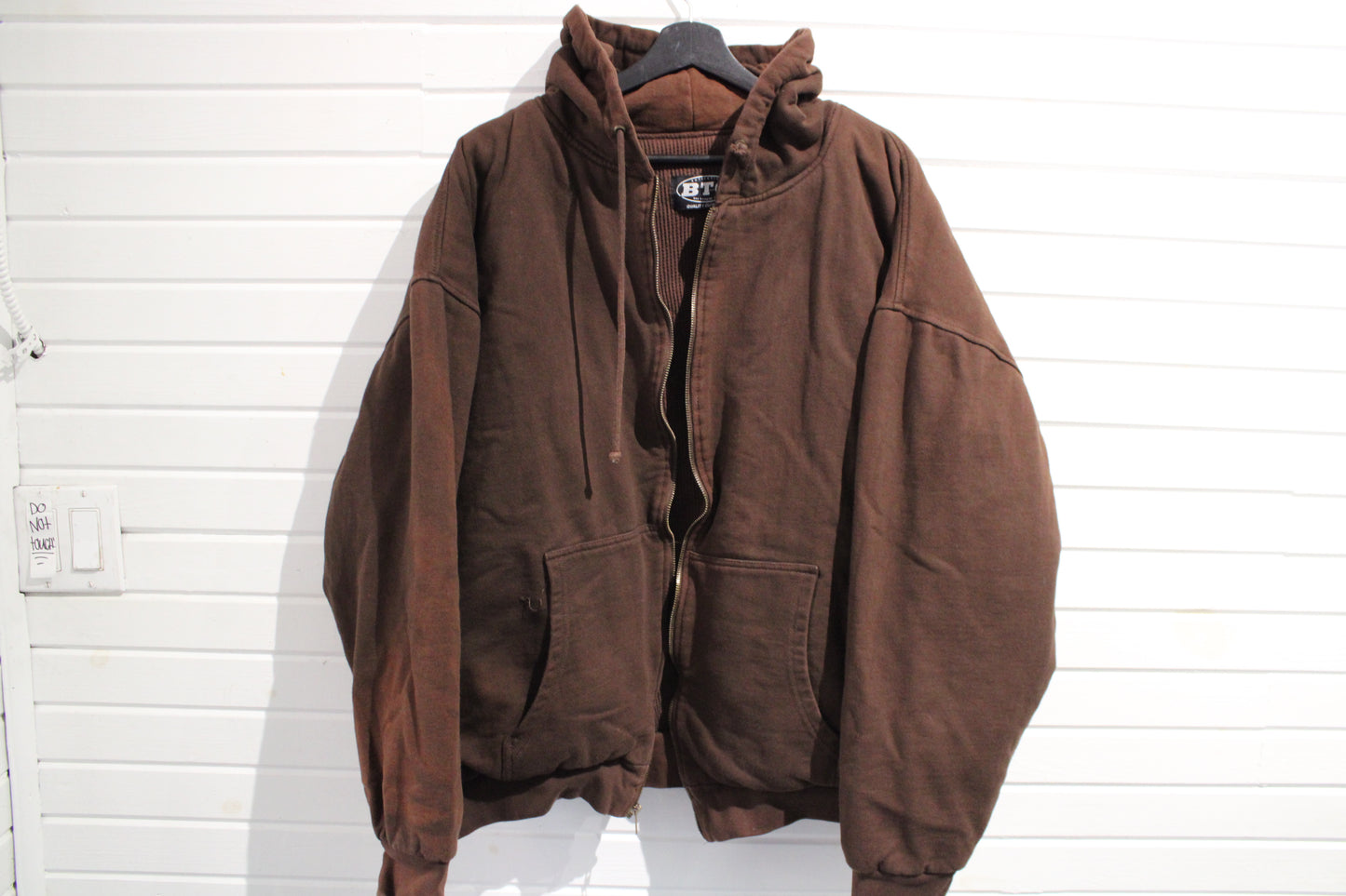 BTC Hooded Work Jacket | Vintage 1990s Brown Zip-Up Outerwear | Heavyweight Winter Coat