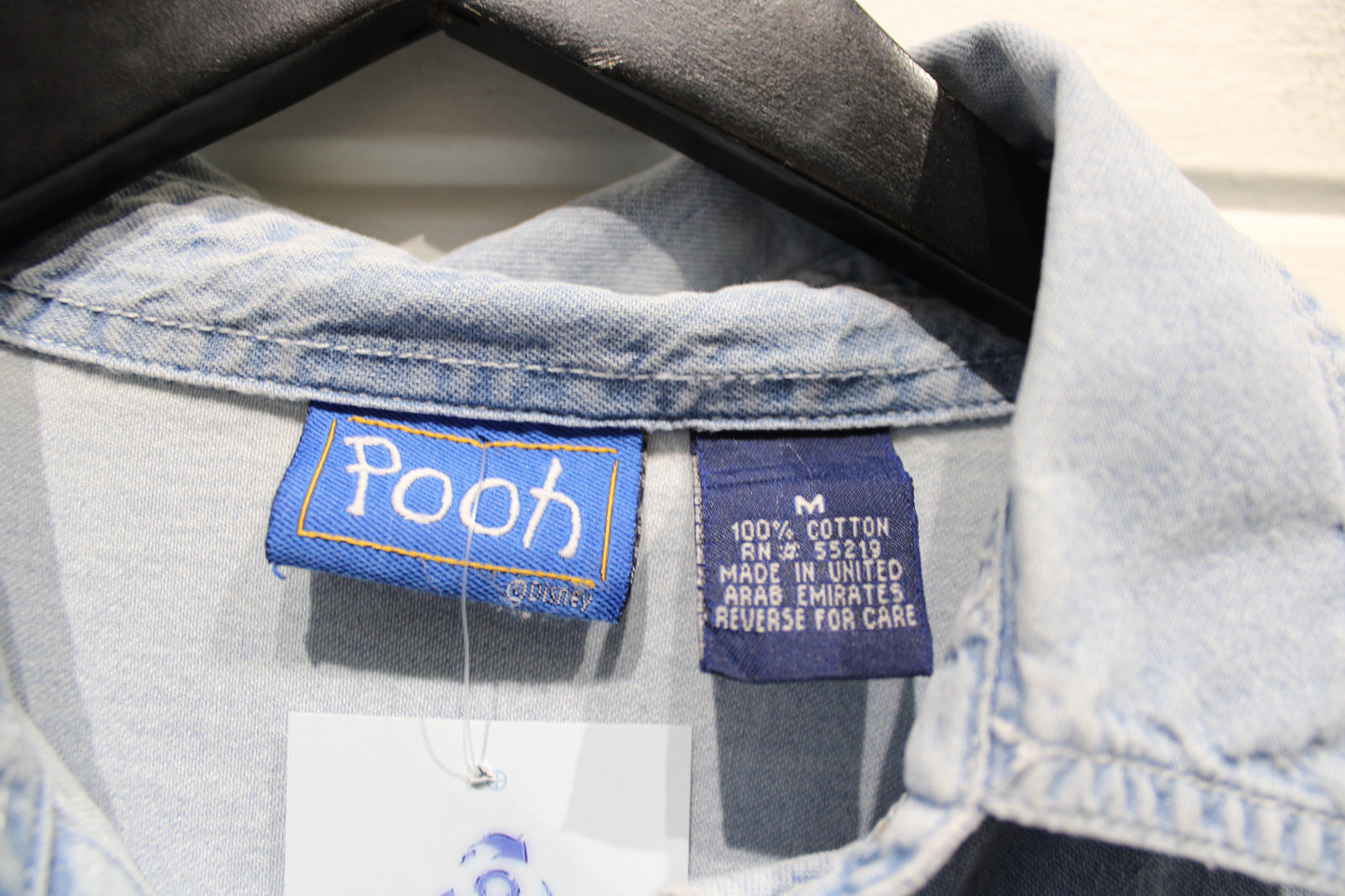 Pooh Eeyore Denim Button-Up Shirt | Vintage 1990s Cartoon Embroidered Long Sleeve Shirt | Classic Character Casual Wear