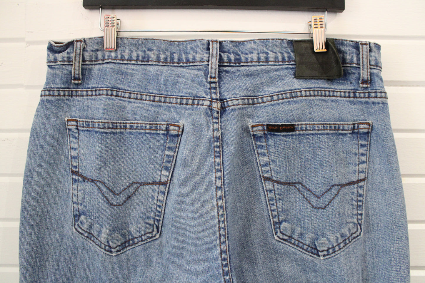 Harley-Davidson Jeans | Vintage 2000s Straight Leg Blue Denim Pants | Classic Light Wash Biker Style