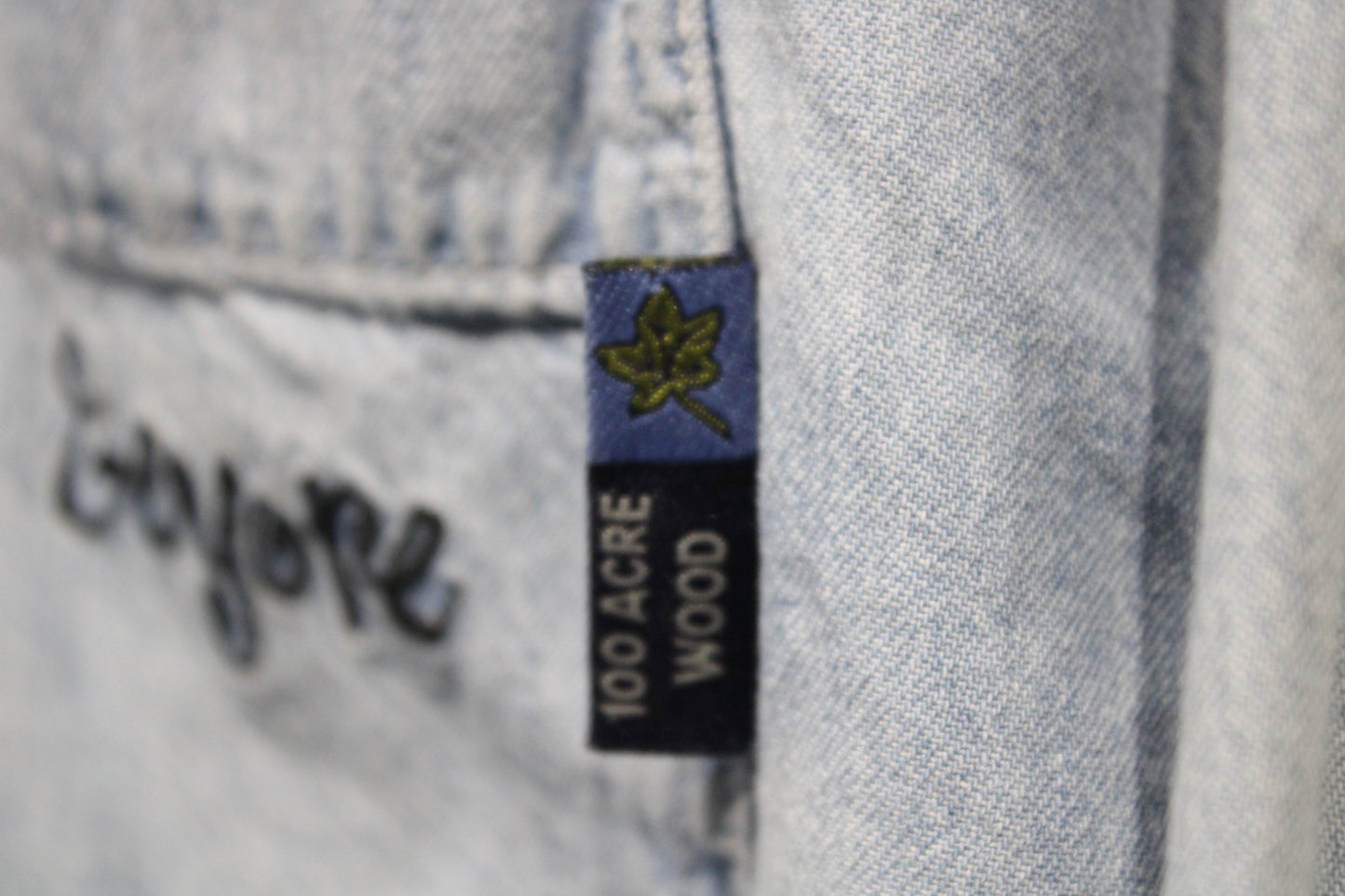 Pooh Eeyore Denim Button-Up Shirt | Vintage 1990s Cartoon Embroidered Long Sleeve Shirt | Classic Character Casual Wear