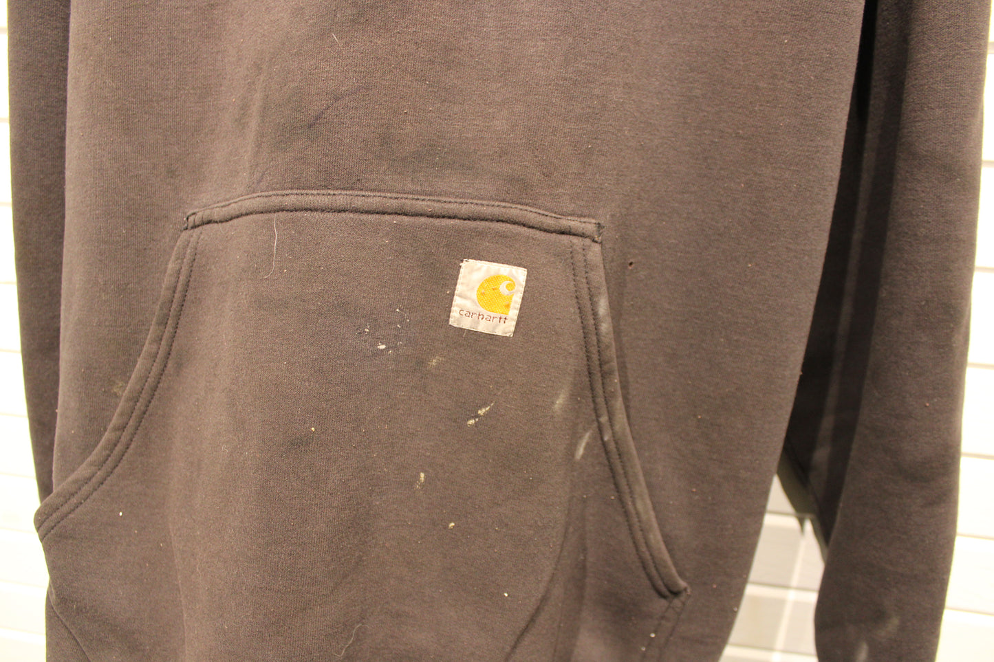 Vintage Carhartt Hoodie | Workwear Faded Brown Pullover Sweatshirt | Paint Stains Utility Hoody