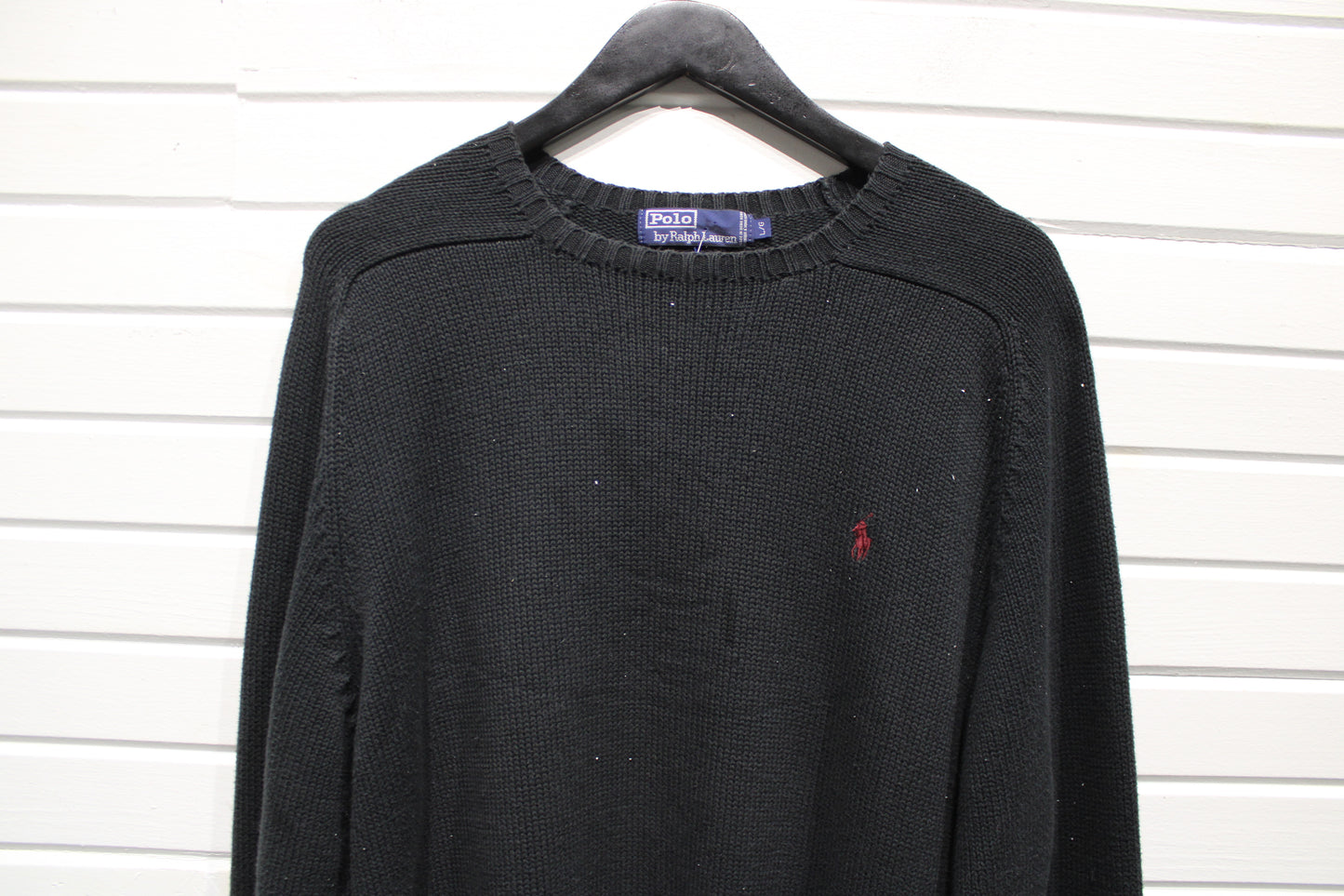 Vintage Polo-Ralph-Lauren Crewneck Sweater | Classic Black Knit Long Sleeve | Embroidered Logo Pull | Size Large