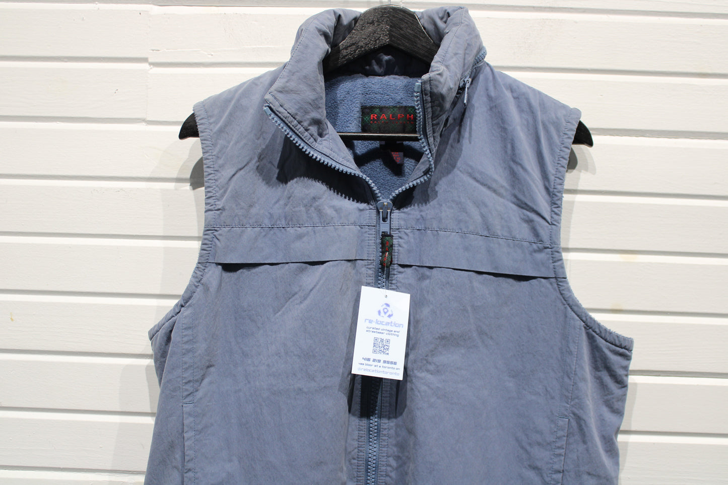 Ralph-Lauren Puffer Vest | Vintage 90s High-Neck Quilted Outerwear | Blue Men's Utility Layer