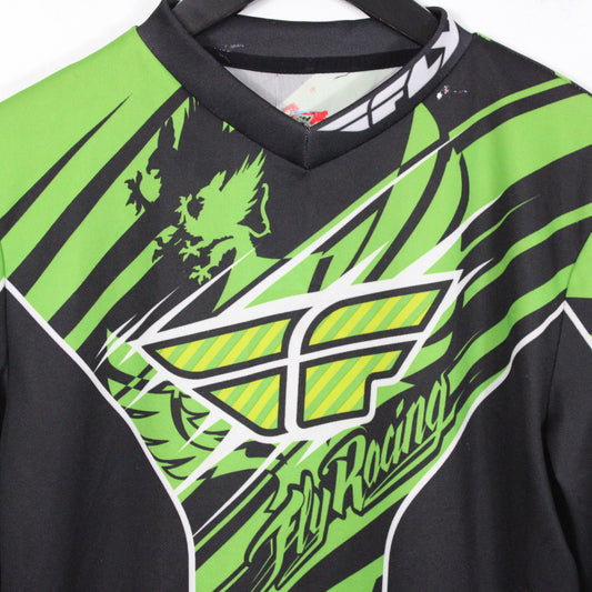 Fly-Racing Motocross Jersey | Vintage 00s Neon Graphic Long-Sleeve Racing Shirt | Dirt Bike Sportswear