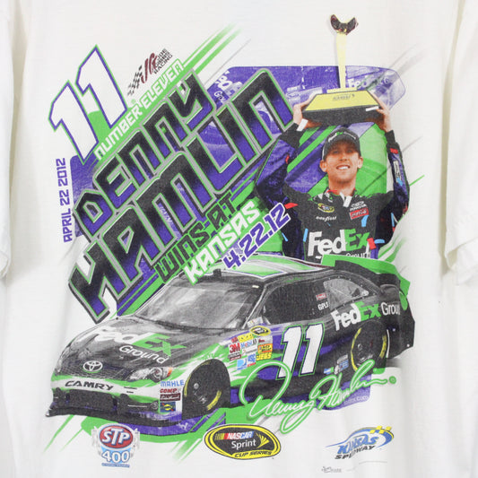 Chase-Authentics NASCAR T-Shirt | Vintage 2012 Denny Hamlin Kansas Speedway Racing Graphic Tee | FedEx Car Motorsport Collectible