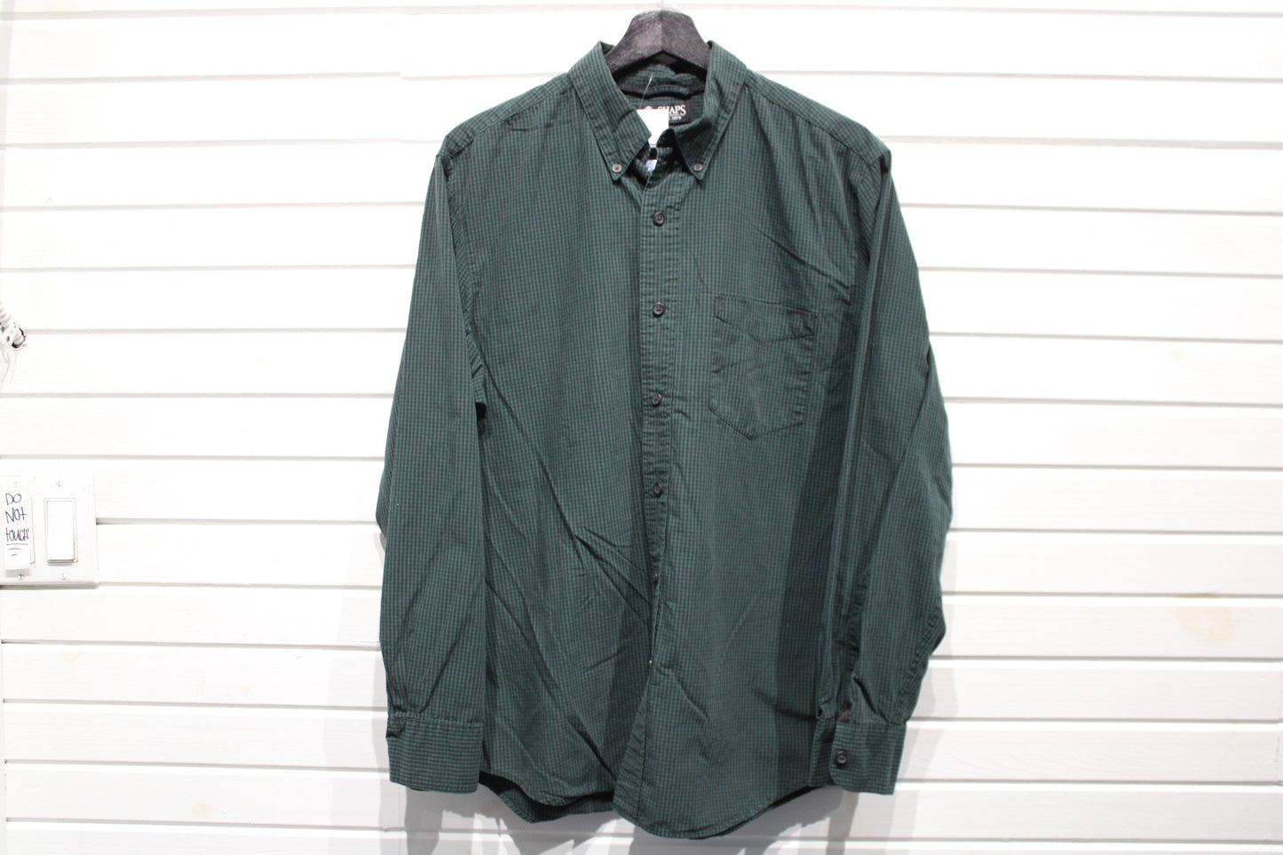 Chaps Button-Up Shirt | Vintage Classic Green Check Casual Shirt | Everyday Long Sleeve Top