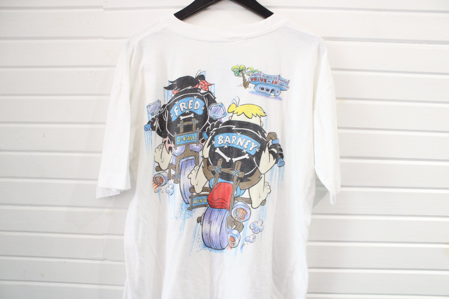 Flintstones T-Shirt | Vintage 90s Fred & Barney Biker Graphic Tee | Cartoon Stone Age Motorcycle Shirt
