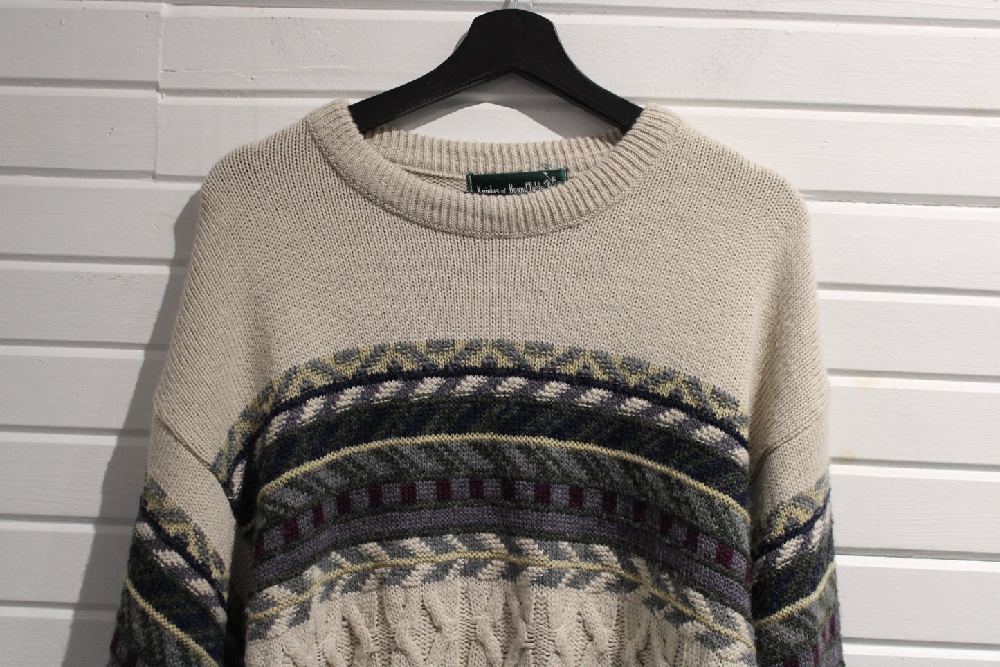 Knights-of-Round-Table Sweater | Vintage 90s Patterned Knit Crewneck | Textured Winter Pullover