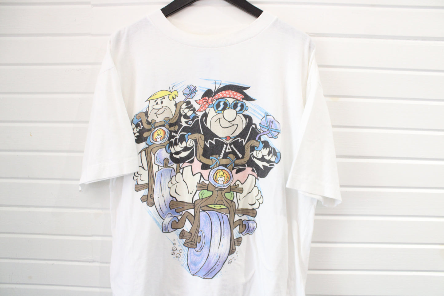 Flintstones T-Shirt | Vintage 90s Fred & Barney Biker Graphic Tee | Cartoon Stone Age Motorcycle Shirt