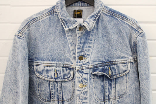 Lee Riders Denim Trucker Jacket | Vintage 80s Acid Wash Jean Coat | Classic Unisex Outerwear