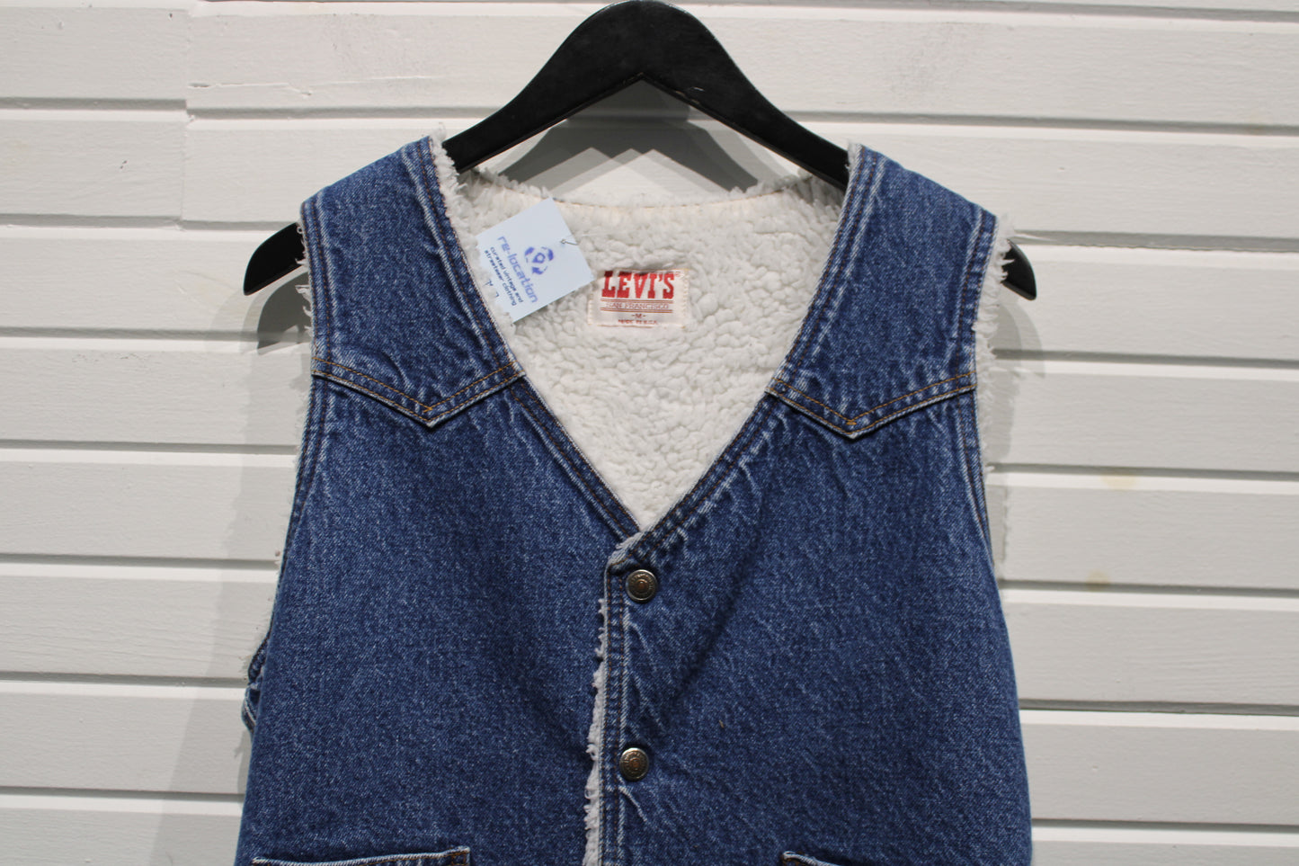Levi's Denim Sherpa-Lined Vest | Vintage 70s Button Up Blue Jean Waistcoat | Western Style Layering Piece