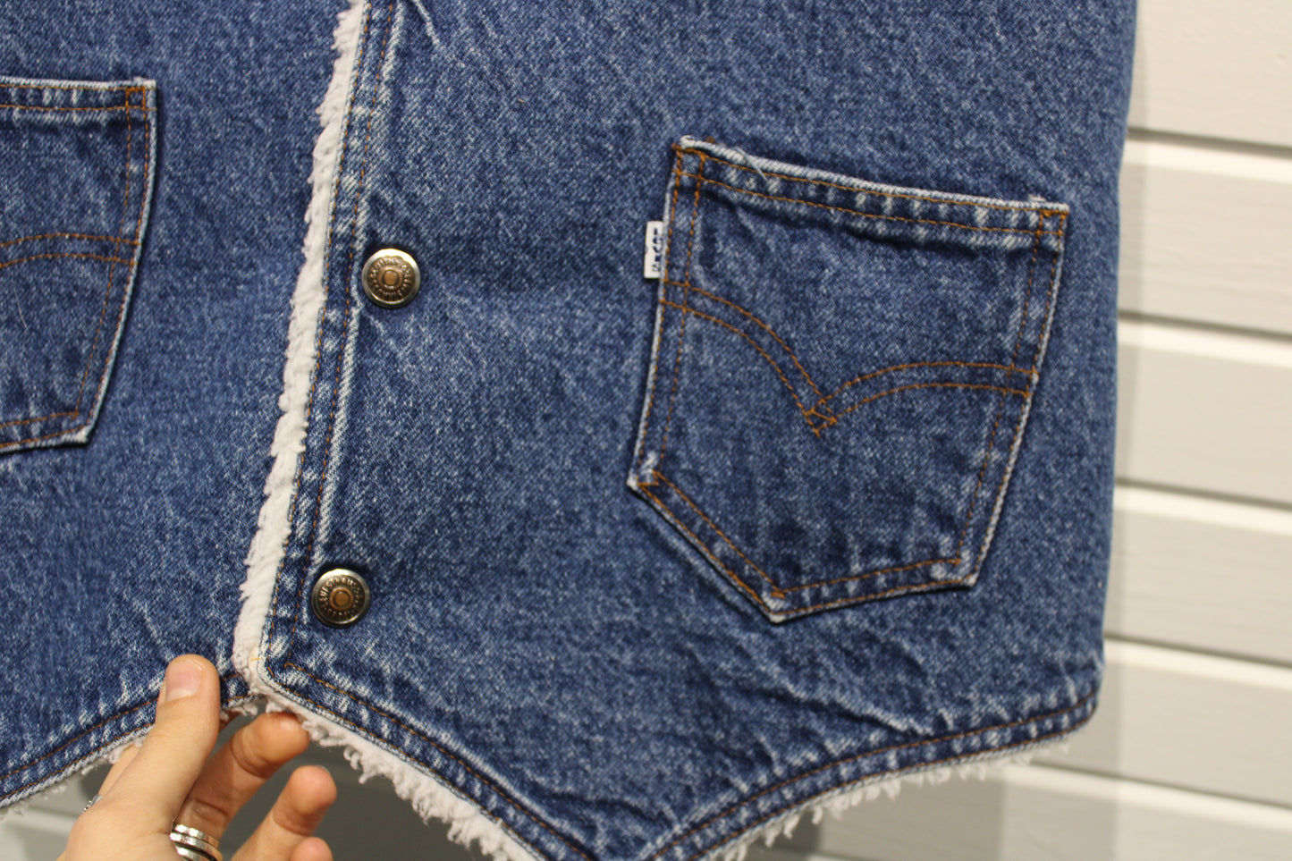 Levi's Denim Sherpa-Lined Vest | Vintage 70s Button Up Blue Jean Waistcoat | Western Style Layering Piece