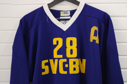 Maska-Superfil SVC-BN Hockey Jersey | Vintage 1970s Blue-Yellow Sports Team Top | Classic Athletic Uniform