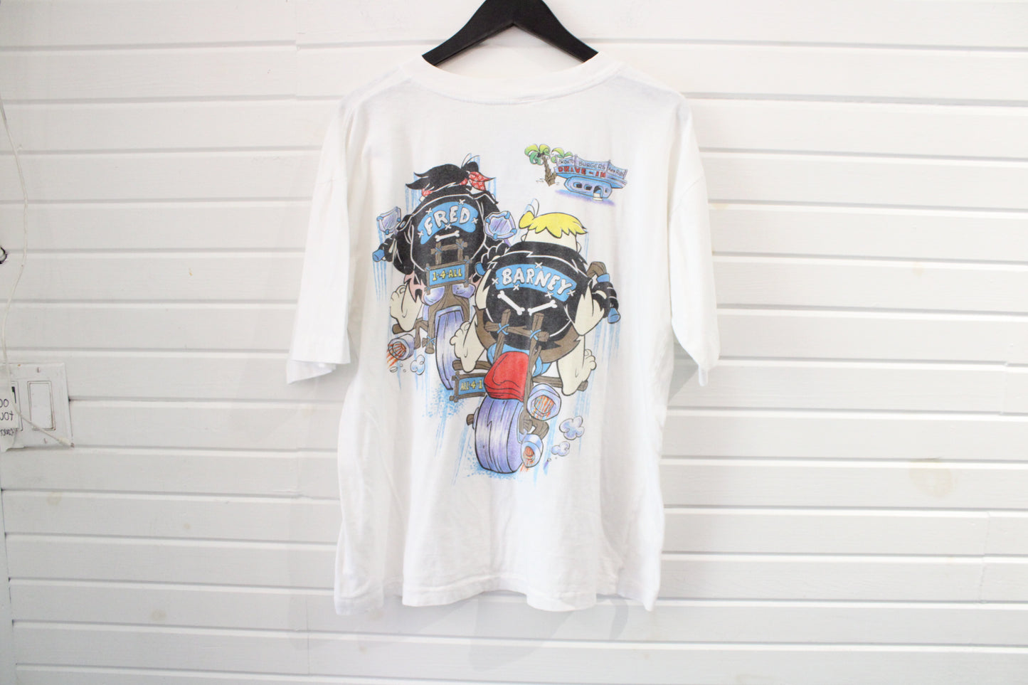 Flintstones T-Shirt | Vintage 90s Fred & Barney Biker Graphic Tee | Cartoon Stone Age Motorcycle Shirt